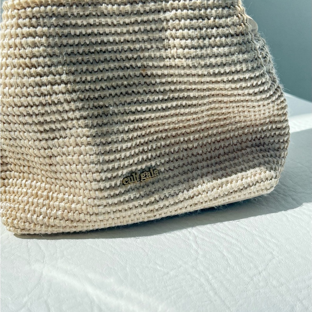 Cult Gaia Beige Woven Handbag with Bamboo Handle - Picture 6 of 9